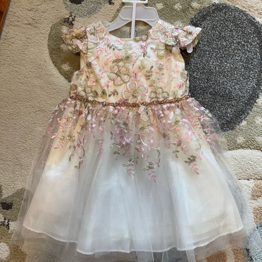 Rare Editions Shimmering Dress with Pink and Gold Details